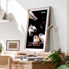 Framed Uridium game poster in a modern living room.