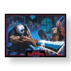 Masked figure battles monsters with chainsaw, Splatterhouse game.
